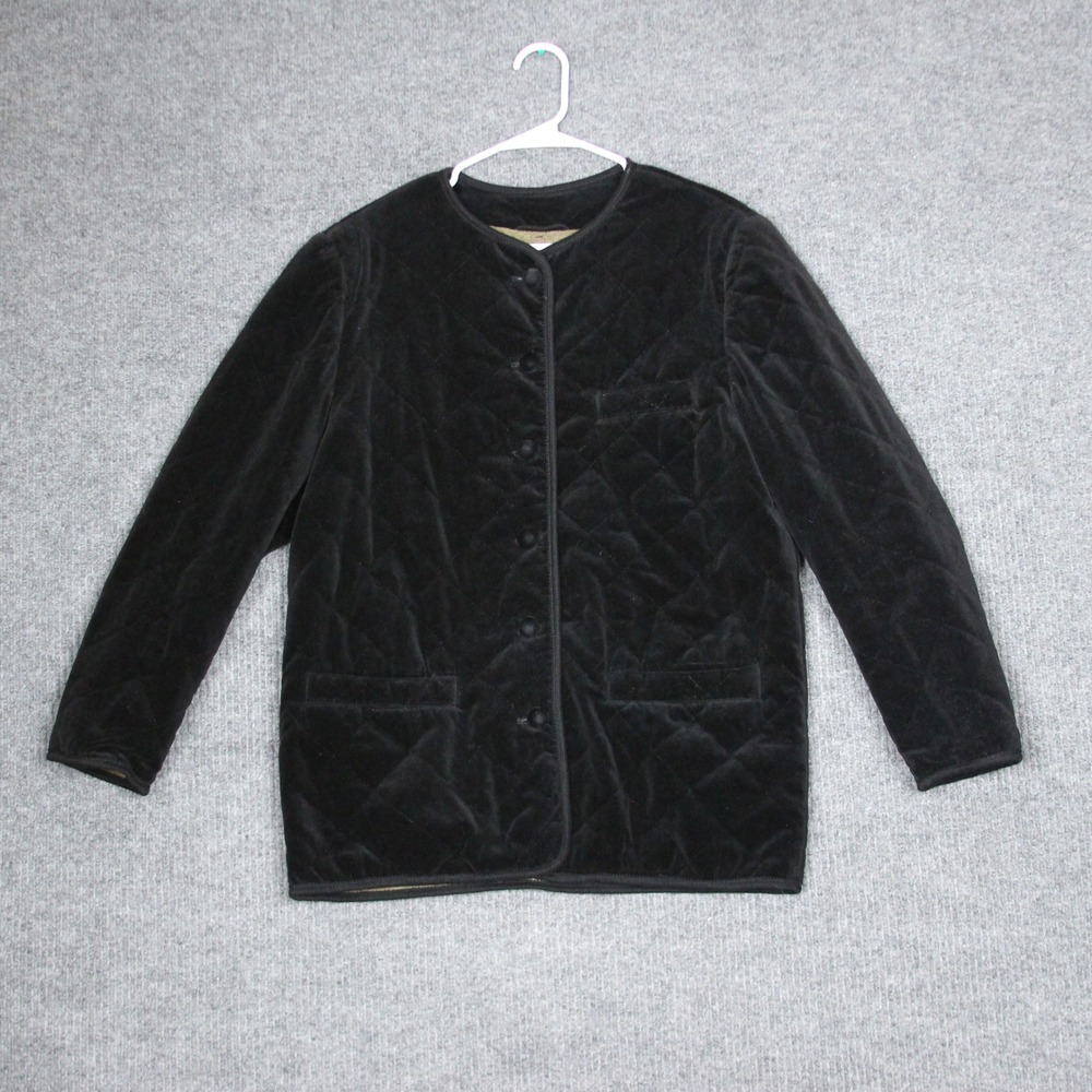 Trachten madl Quilted Velvet Jacket Black Button Front Long Sleeve Women Size 40